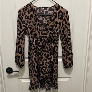 Leopard Print Wrap Dress Girls Size 12/4